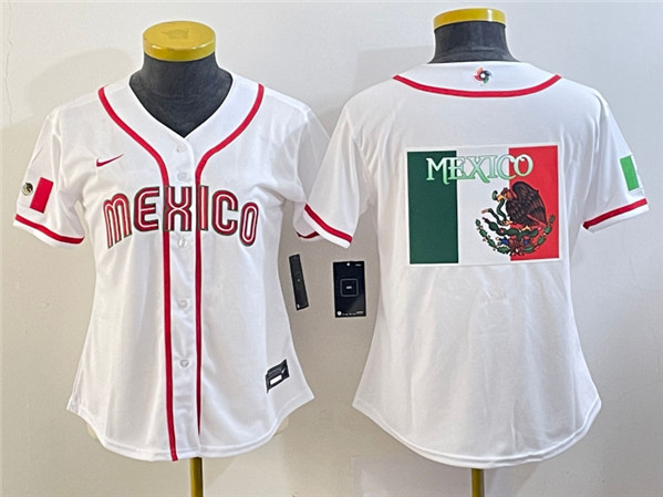 Women's Mexico Baseball 2023 White Big Logo World Baseball Classic Stitched Jersey(Run Small)